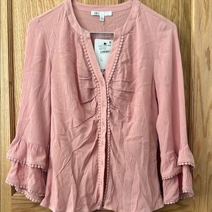 DR2 Pink Bell Sleeve Ruffled Blouse